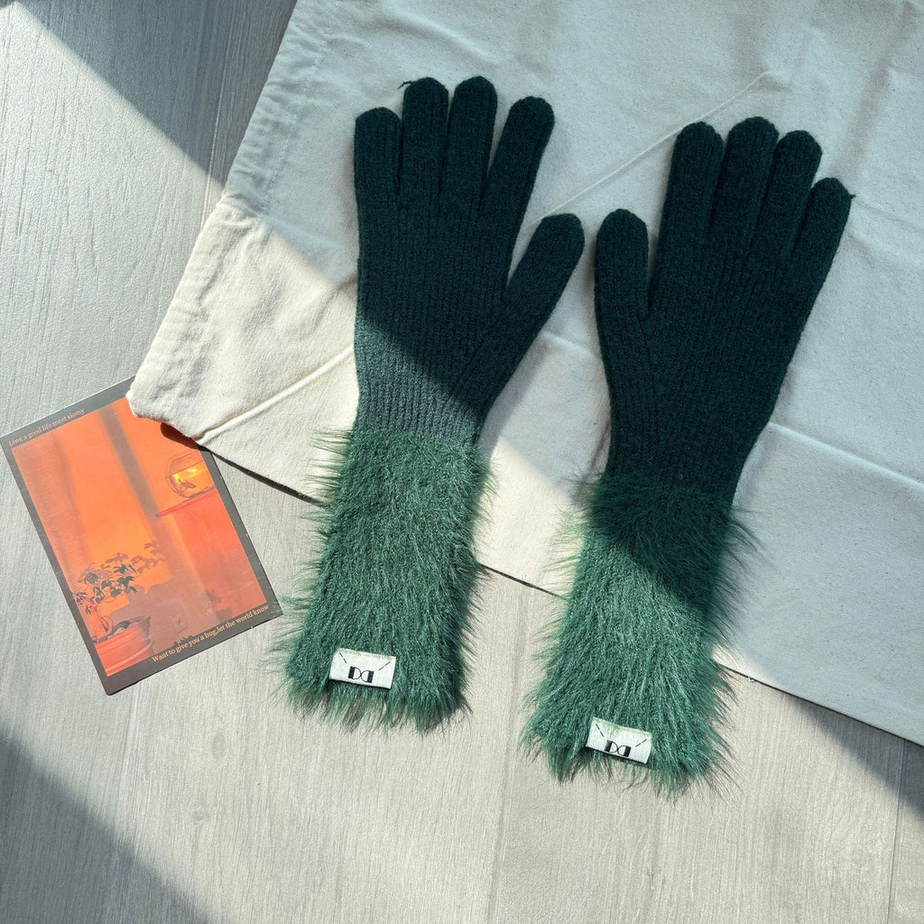 Soft glutinous rabbit fleece gloves girl sweet long leaky finger touch screen plush thick warm all-match cycling five-finger gloves